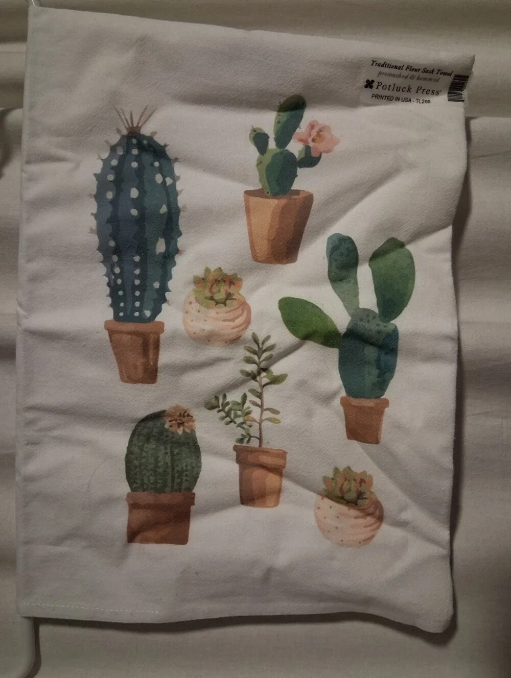 Botanical Cactus Print Flour Sack Towel - White Green & Terracotta